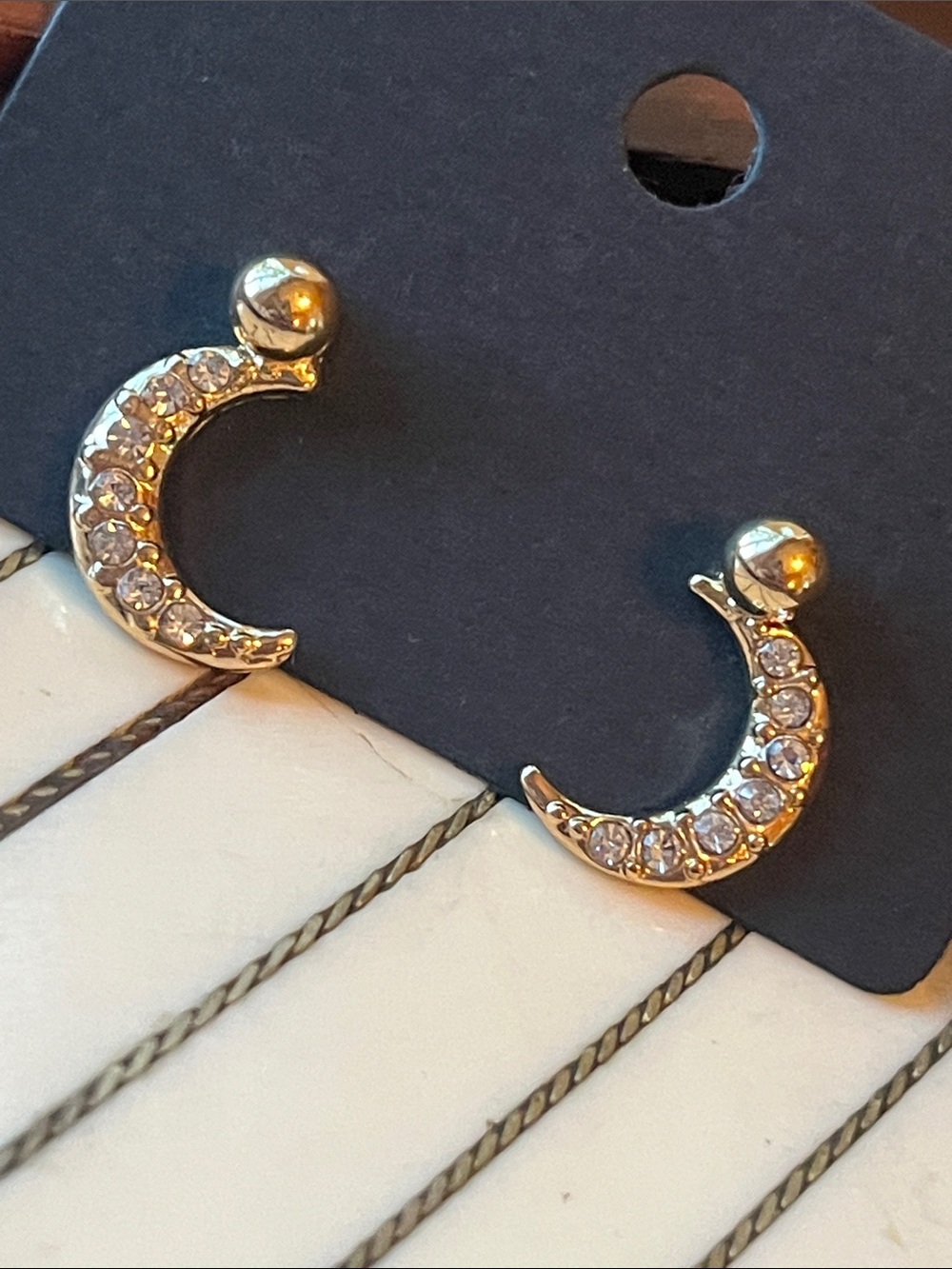 Gold Moon Crystal Stud Earrings